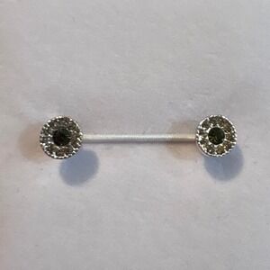 Silver Tone Dark Blue Halo Stud Earrings with Clear Pavé Crystal Border Round